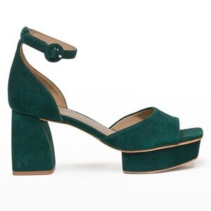 Bernardo Raleigh Dark Green Suede Square Open Toe Platform Block Heel Sandal 9.5